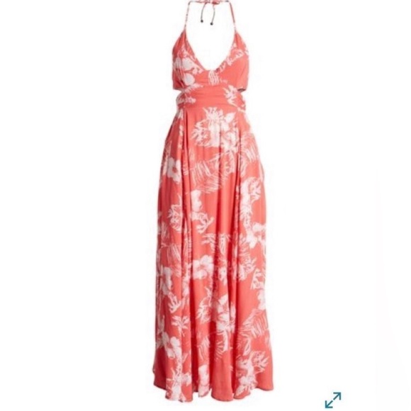Free People Floral Red Maxi Dress with Slit Size XS - Picture 7 of 15